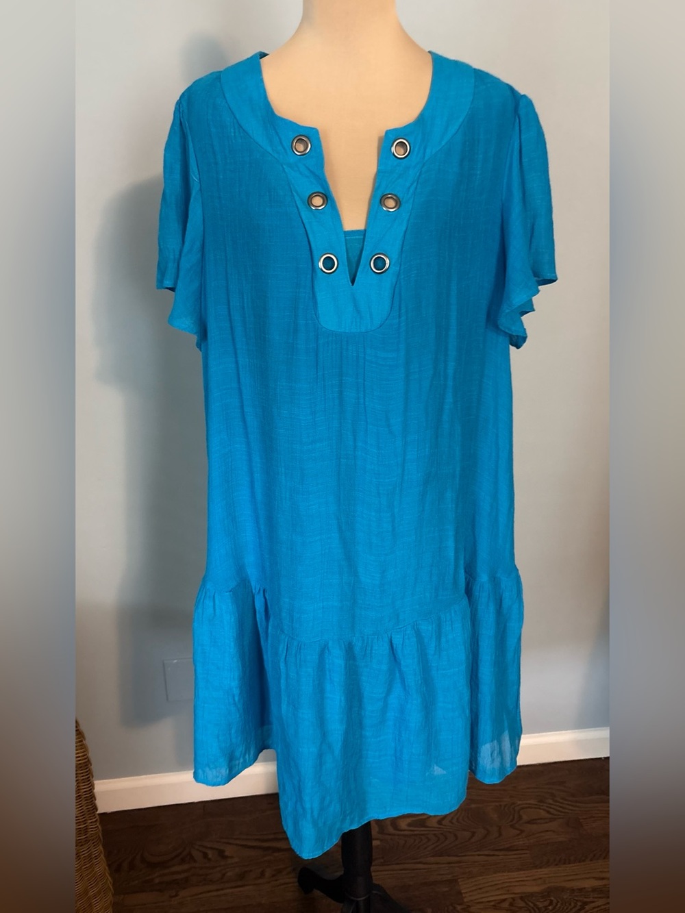 Bright Blue Grommet-Detail Women’s Tunic Dress